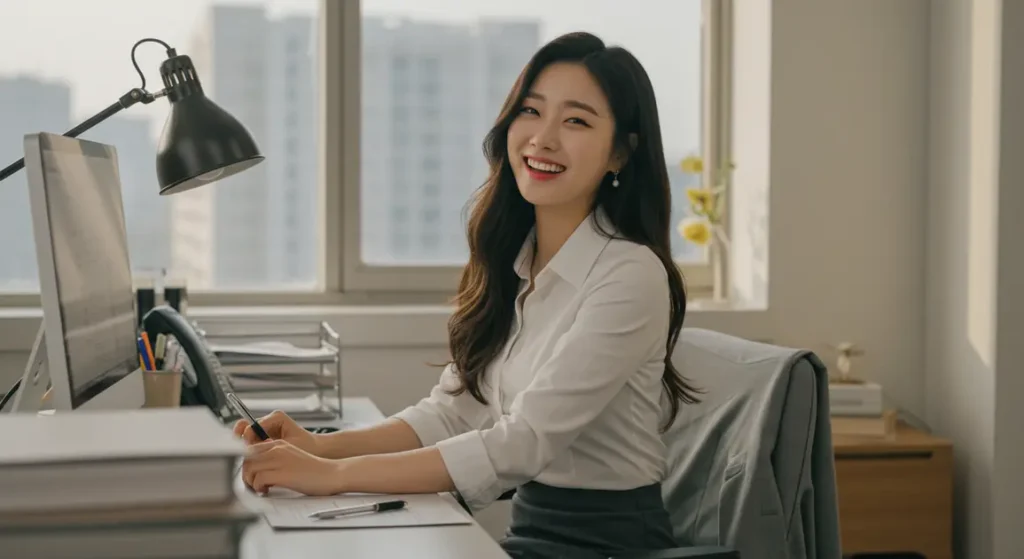 사무실에서 일하는 여성의 모습