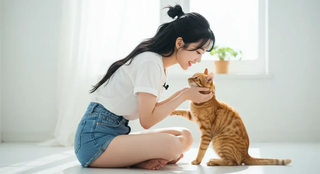 고양이와 여자의 따뜻한 순간